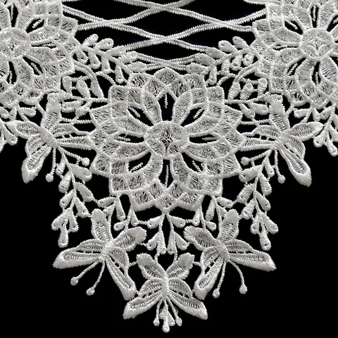 Élégant Faux Col en Dentelle Blanche à Broderie Ajourée avec Paillettes Hydrosoluble Fleur Papillon Accessoires de Vêtement