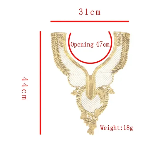 Gold Metallic Thread Embroidered Lace Collar Floral Applique Hollow Out Garment Sewing Trim For Dress Women Apparel Accessory