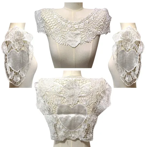Water Soluble Lace Embroidered Hollow Fake Collar Heart Floral Patch Apparel Sewing Fabric Accessories For Women DIY Decor