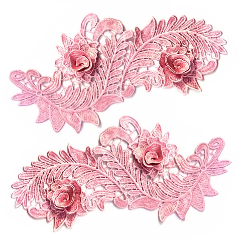 Symmetric 3D Water Soluble Embroidered Lace Patches Rose Floral Hollow Out Appliques For DIY Dress Clothing Accessories