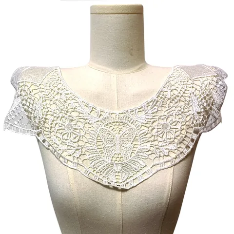 White Water Soluble Polyester Lace Embroidery Fake Collar Butterfly Floral Hollow Out Apparel Decoration Accessory Elegant Neckline Patches