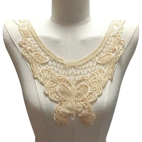 Butterfly Lace Embroidered Fake Collar Hollow Floral Embroidery Neckline Applique For Women DIY Retro Dress Decor Accessory