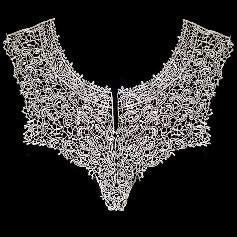 Women Elegant White Polyester Water Soluble Embroidered Fake Collar Delicate Hollow Out Lace Patch For Dresses V Neck DIY Clothing Accessory