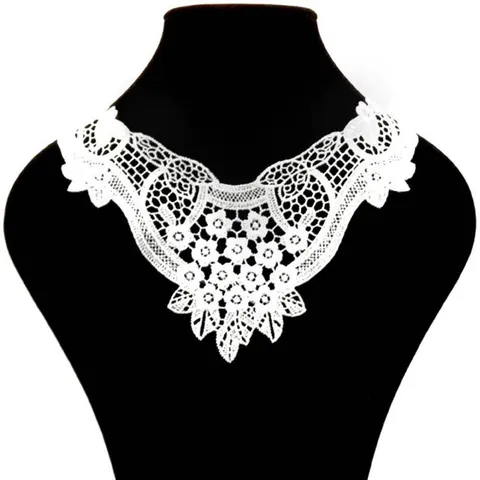 Elegant Polyester Water Soluble Lace False Collar Embroidered Floral Hollow Detachable Collar For Women Dress Costume Accessory