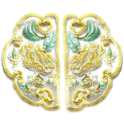 Ethnic Style Embroidered Patch Round Floral Double Dragon Landscape Pattern Organza Embroidery Cloth Sticker For DIY Clothing Accessory