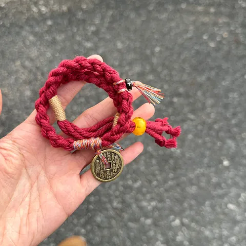 New Chinese Style Handwoven Cotton Rope Bracelet Vintage Alloy Shan Gui Hua Qian Coin Pendant Ethnic Necklace For Women Jewelry