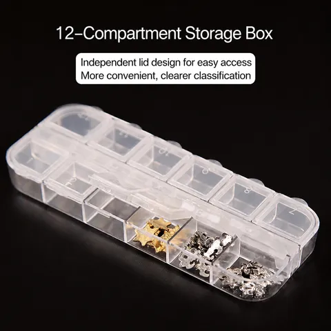Boîte de Rangement Nail Art Transparent 12 Grilles Strass à Dos Plat Formes Mixtes Étoile Lune Décorations d'Ongles Accessoires de Manucure