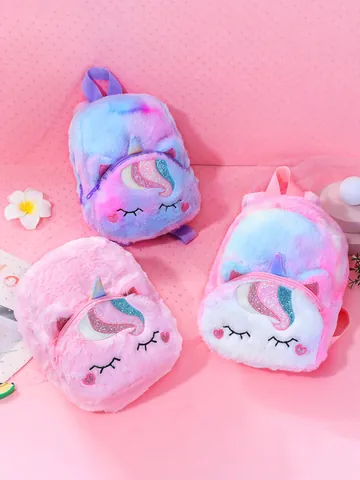 Cute Plush Unicorn Kids Backpack For Girls Rainbow Star Moon Pattern Cartoon Mini Toddler Schoolbag Light Travel Bag