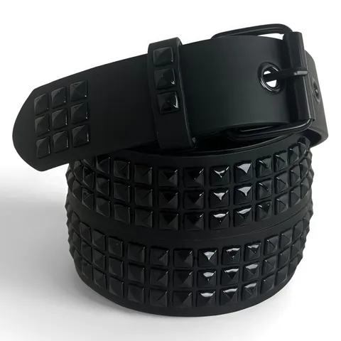 Punk PU Leather Belt Square Rivets Metal Pin Buckle Black Versatile Casual Waist Belt For Men Women