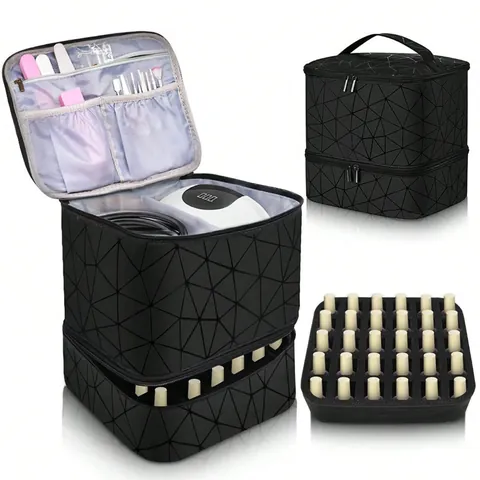 Doppellagige Portable PU Kosmetiktasche Große Kapazität Nagellack Aufbewahrung Wasserdicht Reise Make-up Handtasche