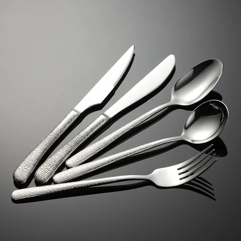 Stainless Steel Steak Knife Fork Spoon Set Elegant Woven Texture Tableware Modern Kitchen Cutlery For Dinner