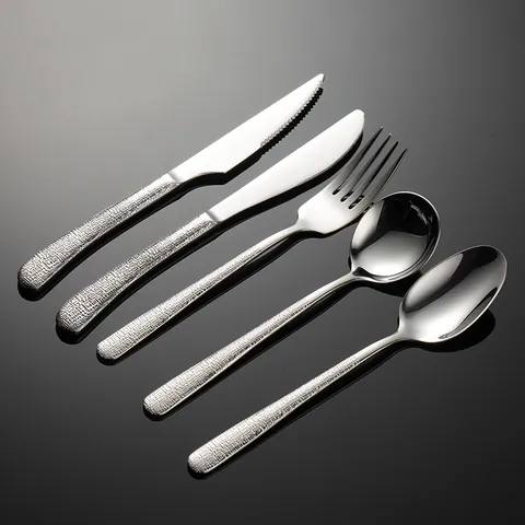 Stainless Steel Steak Knife Fork Spoon Set Elegant Woven Texture Tableware Modern Kitchen Cutlery For Dinner