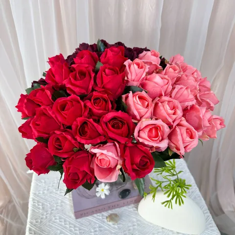 Artificial Silk Rose Flower Bouquet 18 Heads Fake Flowers For Home Wedding Party Decor Floral Arrangement Craft DIY