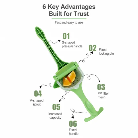 Green Manual Plastic Fruit Juicer Hand Press Lemon Orange Squeezer Household Portable Kitchen Citrus Press Juicing Tool