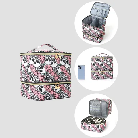 Tragbare Doppelte Schicht Große Kapazität Make-up Tasche Reise Kosmetik Aufbewahrung Organizer Mit Nagellack Halter Mehrere Muster