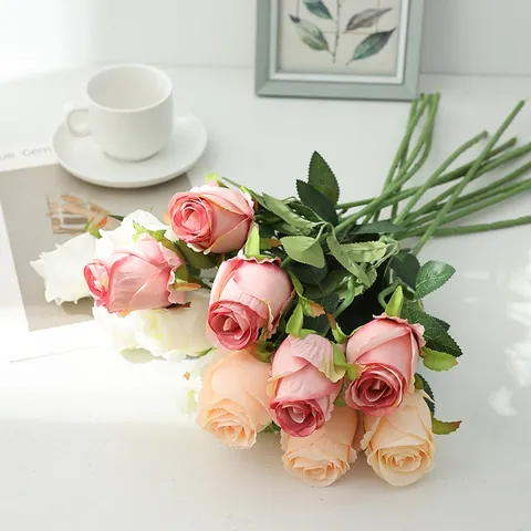 Single Artificial Silk Rose Flower Fake Rose Stems For Home Vase Floral Arrangement Wedding Party Room Decor Simulation Flora