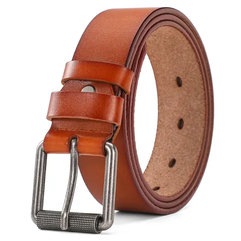 Men Genuine Leather Belt Business Casual Pin Buckle Cowhide Belt Vintage Retro Metal Buckle Adjustable Waistband For Men