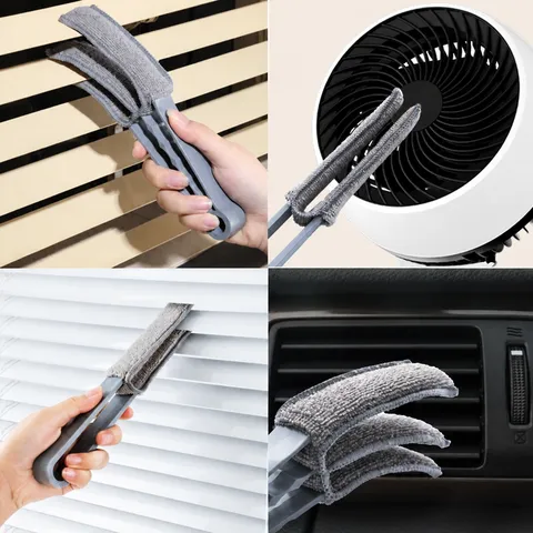 Cepillo de Limpieza para Persianas Domésticas Herramienta Limpiadora de Polvo para Rejillas de Aire Acondicionado Mango de Plástico Cepillo de Microfibra Lavable