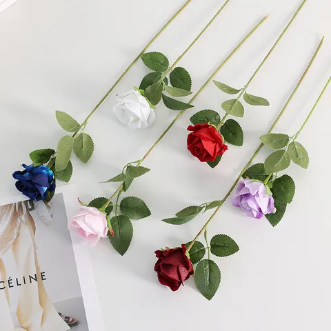 Artificial Silk Rose Flower Single Branch Velvet Rose For Home Wedding Party Valentine Day Decoration