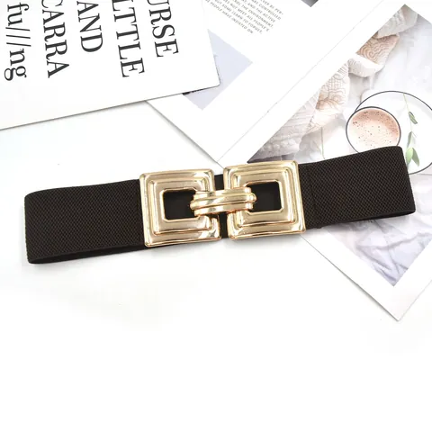 Women Elastic Wide Belt Fashion Metal Square Buckle Waist Cinch Stretch Cincture Waistband Casual Dress Accessories
