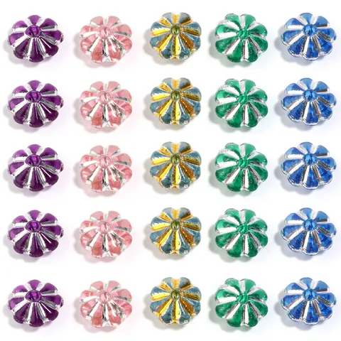 Plastic Pumpkin Spacer Beads Silver Edged Floral DIY Jewelry Making Accessories For Bracelet Necklace Phone Chain