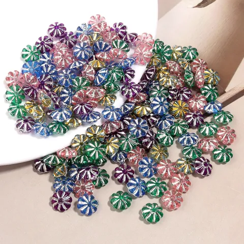 Plastic Pumpkin Spacer Beads Silver Edged Floral DIY Jewelry Making Accessories For Bracelet Necklace Phone Chain