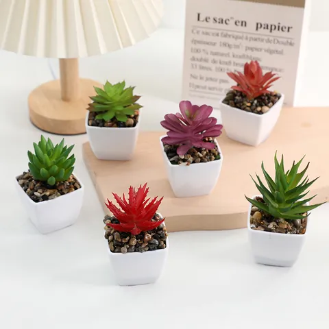 Plantes Succulentes Artificielles en Pot Faux Verdure en Plastique Mini Décor de Bureau Maison Bureau Ornement de Table Cadeau