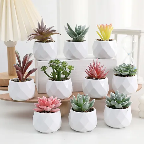 Simulated Flocked Diamond Succulent Plant Potted Home Living Room Desktop Green Plant Decorative Small Ornament