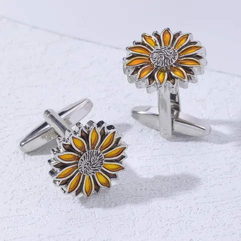 Boutons de Manchette Vintage en Alliage Forme de Plante Fleur pour Hommes Rétro Vieilli Feuille d'Érable Tournesol Accessoires de Chemise Business