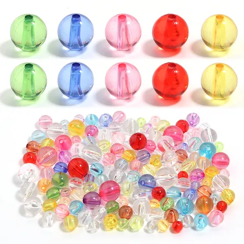 Mixed Colors Transparent Acrylic Round Beads Straight Hole Crystal Spacer Beads For DIY Bracelet Jewelry Making Accessory