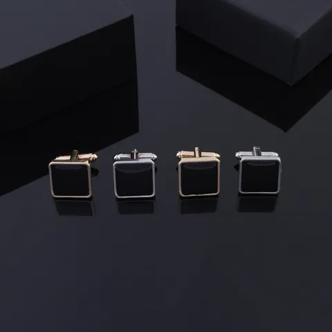 Minimalist Square Alloy Cufflinks Black Enamel Style Men Shirt Cuff Links Geometric Business Wedding Jewelry Gift