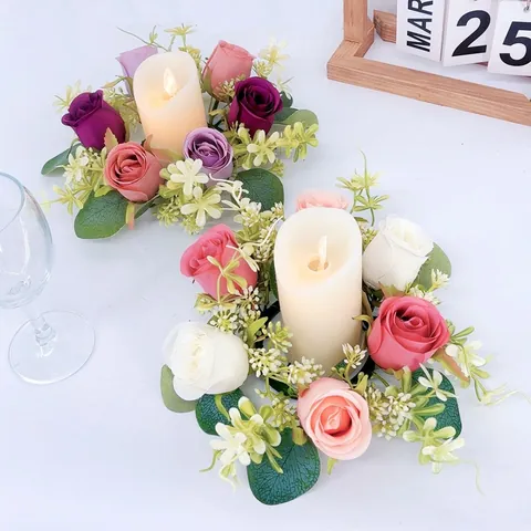 Artificial Eucalyptus Candlestick Wreath Silk Flower Candle Ring For Easter Christmas Wedding Home Table Party Decor