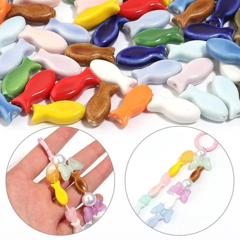 Ceramic Fish Shape Loose Beads Hand Glazed Small Animal Spacer Beads For DIY Jewelry Making Bracelet Necklace Phone Chain Crafting Accessory