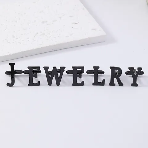 Men Black Letter Initial Cufflinks Shirt Cuff Links Alloy Rhinestone Geometric Luxury Business French Cufflinks Gift