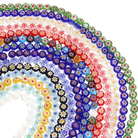 Perline in Vetro a Lume Millefiori Fatte a Mano Tonde Piatte Floreali Perline Sciolte per Fai da Te Braccialetti Collane Creazione Gioielli Accessori