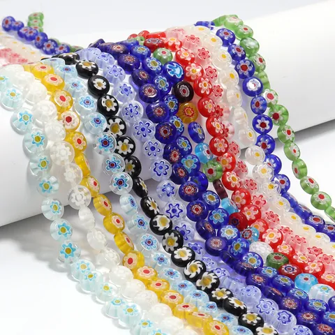 Perline in Vetro a Lume Millefiori Fatte a Mano Tonde Piatte Floreali Perline Sciolte per Fai da Te Braccialetti Collane Creazione Gioielli Accessori