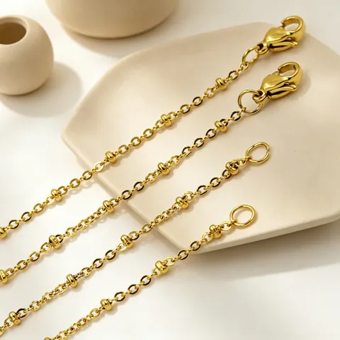 Stainless Steel Cross Chain Necklace with Beads Fine Link Chain For Women Minimalist Versatile Jewelry DIY Base Chain