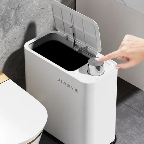 Modern Narrow Gap Pressing Trash Can With Lid Large Plastic Waste Bin For Bathroom Kitchen Living Room Home Organization