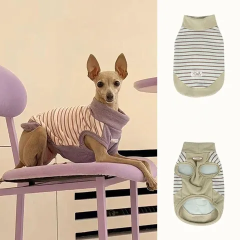 Gestreifte Haustier Hundekleidung Mit Hochkragen Für Windhunde Warm Elastisch Gestrickter Hundepullover Zweibeinige Weste Welpenhemd Herbst Winter