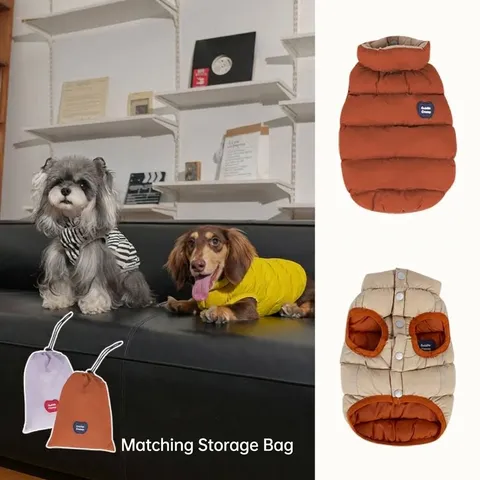 Reversible Dog Winter Vest Thick Quilted Pet Puffer Jacket For Small Medium Dogs Warm Outdoor Vest With Storage Bag