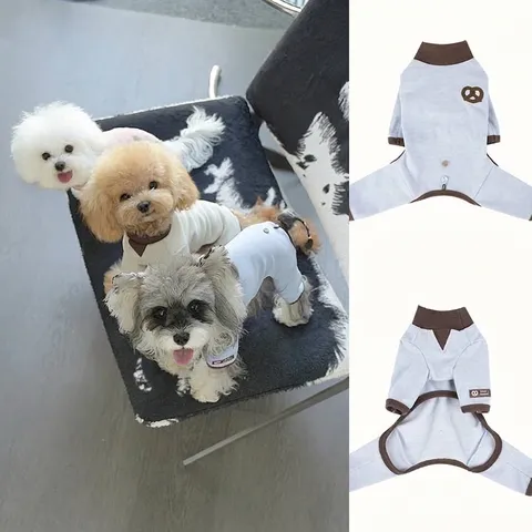 Pet Dog Jumpsuit Knitted Cotton Four-Legged Pajamas Soft Warm Adjustable Back Length Apparel For Small Dogs Autumn Winter