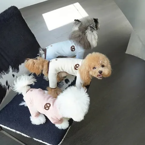 Pet Dog Jumpsuit Knitted Cotton Four-Legged Pajamas Soft Warm Adjustable Back Length Apparel For Small Dogs Autumn Winter