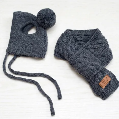Pet Knitted Hat And Scarf Set Winter Warm Dog Cat Beanie Pompom Cable Knit Scarf Small Dog Winter Accessories Christmas Gift