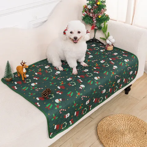 Wiederverwendbare Wasserdichte Haustier Urinmatte Waschbare Hunde Trainingsmatte Festliches Weihnachtsmuster Rutschfeste Hundebett Decke
