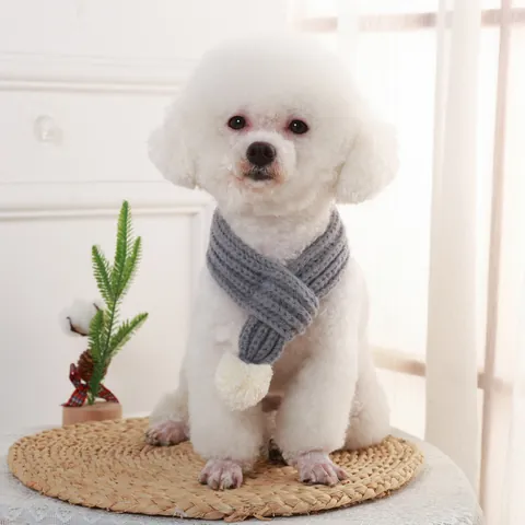 Warm Pet Knitted Scarf Soft Winter Neck Warmer With Pom Pom For Small Dogs Cats Puppy Neckwear Holiday Party Accessory