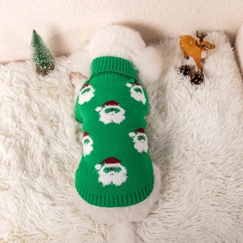 Christmas Pet Dog Cat Sweater Knitted Woolen Jacquard Santa Claus Pattern Warm Winter Outfit Small Medium Dogs Puppy Apparel