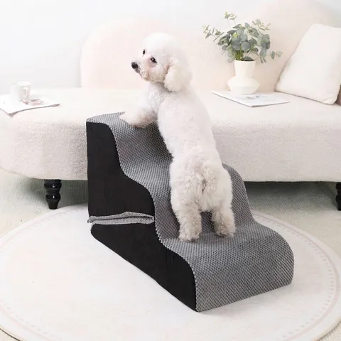 High Density Sponge Pet Stairs For Small Dogs And Cats Non-slip Removable Cover 2-in-1 Foldable Pet Ramp Steps For Bed Couch
