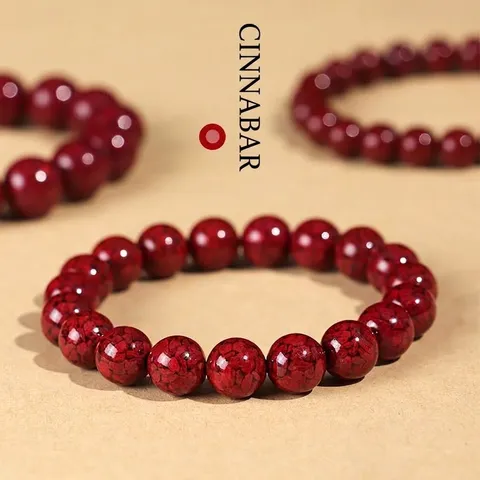 Natürliches Zinnober Kristall Armband Handgefertigtes Retro Chinesisches Stil Runde Perlen Armband Unisex Heilstein Schmuck
