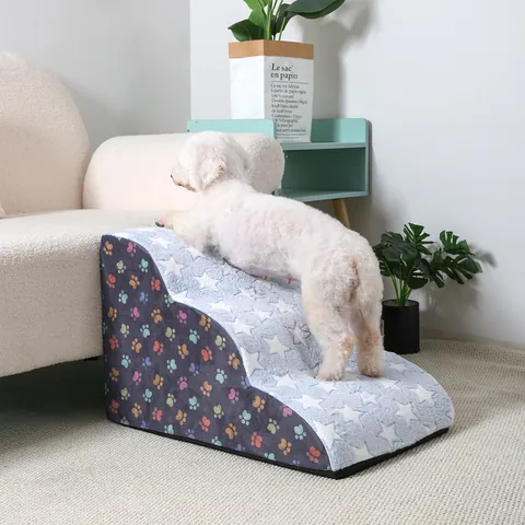 Flannel Pet Stairs For Dogs High Density Sponge Ramp Steps Washable Anti Slip Dog Ladder For Bed Sofa Small Medium Dogs