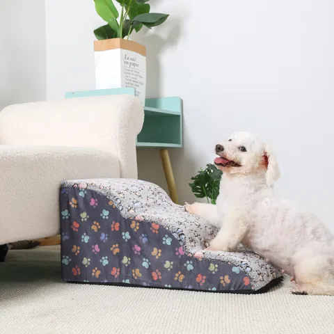 Flannel Pet Stairs For Dogs High Density Sponge Ramp Steps Washable Anti Slip Dog Ladder For Bed Sofa Small Medium Dogs